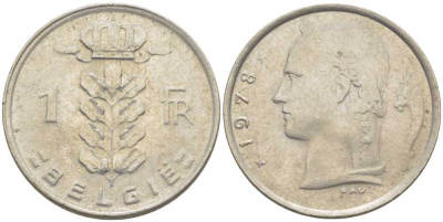 БЕЛЬГИЯ 1 ФРАНК 1978 BELGIE, БОДУЭН I (1951-1993) KM 143.1 медно-никель 119-645