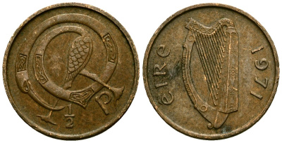 Ирландия 1/2 пенни 1971 птичка KM 19 бронза 4136-918