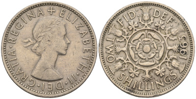 Великобритания 2 шиллинга (флорин) 1963 Елизавета II (1952-2022) KM 906, Spink 4146 медно-никель 109-715