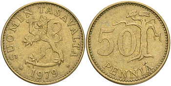 ФИНЛЯНДИЯ 50 ПЕННИ 1979 K KM 48 алюминиевая бронза 4556-216