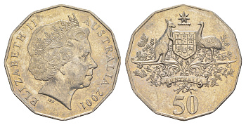 Австралия 50 центов 2001 Столетие Федерации - Австралия KM 491.1 медно-никель 69-931