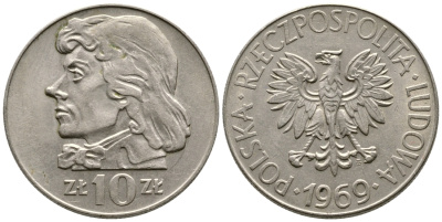 Польша 10 злотых 1969 MW, Тадеуш Костюшко KM 50a медно-никель 4610-941