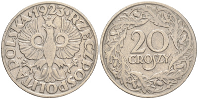 ПОЛЬША 20 ГРОШЕЙ 1923 KM 12 никель 4556-211