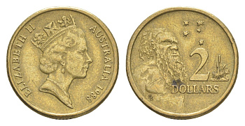 Австралия 2 доллара 1988 абориген, Елизавета II (1952-2022) KM 101 алюминиевая бронза 4652-233