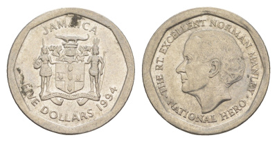 Ямайка 5 долларов 1994 KM 163 нержавеющая сталь 4644-554