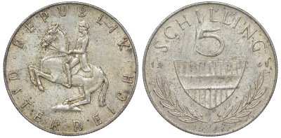 Австрия 5 шиллингов 1960 KM 2889 серебро 4178-555