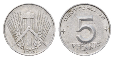 ГДР 5 пфеннигов 1952 A KM 6 алюминий 4651-618