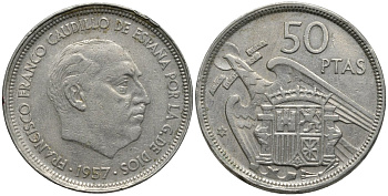 Испания 50 песет 1957 (58) Франсиско Франко (1939-1975) KM 788 медно-никель 4111-942