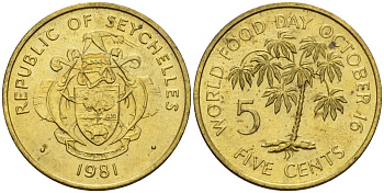 Сейшельские острова 5 центов 1981 FAO - Всемирный день продовольствия KM 43 латунь 4160-1059