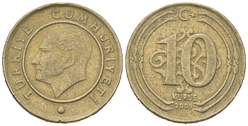 Турция 10 курушей 2009 Кемаль Ататюрк KM 1241 медь цинк никель 4621-627