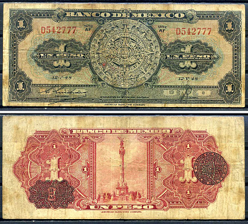 Мексика 1 песо 1948 серия AF Pick 38 d  бумага   2119-45-3-2