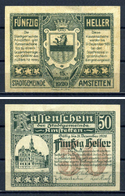 Амштеттен (Австрия) 50 геллеров 1920 бумага aUNC 7556-28-3-1