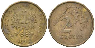 Польша 2 гроша 1997 MW Y 277 марганец латунь aUNC 4618-255