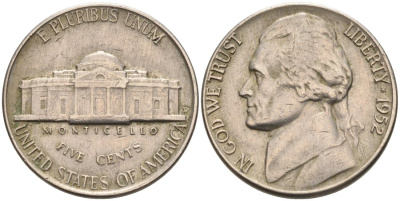 США 5 центов 1952 D, Джефферсон KM А192 медно-никель 92-1015