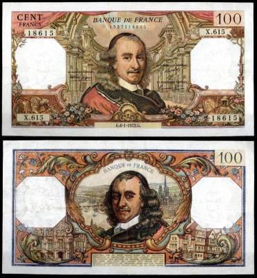 Франция 100 франков 1972 Пьер Корнель, Версальский Театр. Пьер Корнель, Руан Pick 149 d бумага 7198-26-2-2