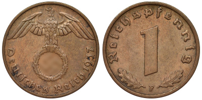 Германия 1 рейхспфенниг 1937 F KM 89, J. 361 бронза 4124-144