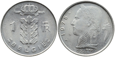 БЕЛЬГИЯ 1 ФРАНК 1978 BELGIE KM 143.1 медно-никель 4391-1256