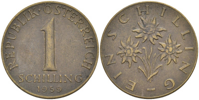 Австрия 1 шиллинг 1959 KM 2886 алюминиевая бронза 63-1317