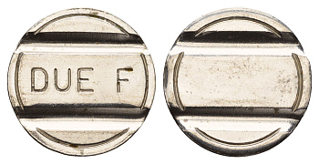Италия жетон для вендингового автомата "Due F" диаметр 24 мм, вес 6,1 гр нержавеющая сталь 4670-524