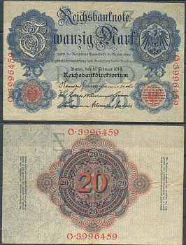 Германия 20 марок 1914 Pick 46 b бумага 6285-58-3-1