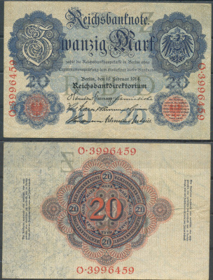 Германия 20 марок 1914 Pick 46 b бумага 6285-58-3-1