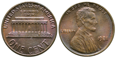 США 1 ЦЕНТ 1981 ЛИНКОЛЬН KM 201 медь цинк 51-5048