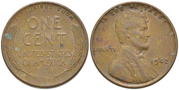 США 1 ЦЕНТ 1942 ЛИНКОЛЬН KM 132 бронза 218-428