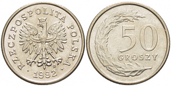 Польша 50 грошей 1992 MW KM 281, Parchimowicz 706c медно-никель UNC 112-819
