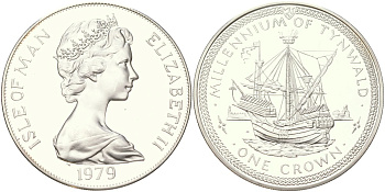 Остров Мэн 1 крона 1979 1000 лет Тинвальду - Каракка KM 48a серебро PROOF 1529-1013