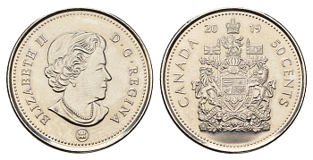 Канада 50 центов 2019 Елизавета II (1952-2022) KM 494 сталь плакированная никелем UNC 110-1044