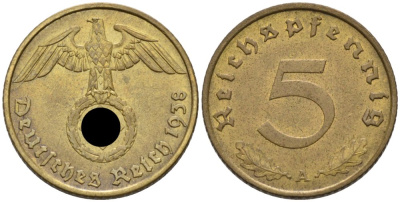 Германия 5 рейхспфеннигов 1938 A KM 91, J. 363 алюминиевая бронза 4567-1041