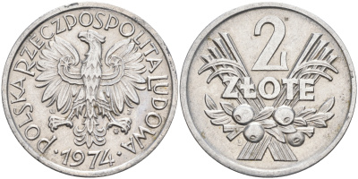 Польша 2 злотых 1974 MW KM 46 алюминий    4140-1143