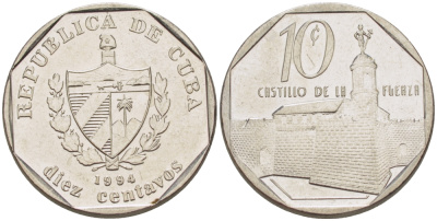Куба 10 сентаво 1994 форт в Гаване Ла-Фуэрса KM 576.1 сталь плакированная никелем 66-663