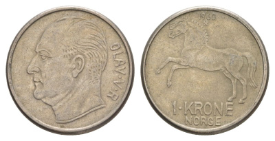 Норвегия 1 крона 1959 Улаф V (1957-1991) KM 409 медно-никель 4635-637