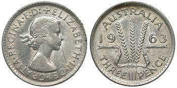 Австралия 3 пенса 1963 m, Елизавета II (1952-2022) KM 57 серебро 71-832