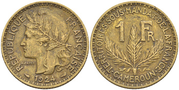Французский Камерун 1 франк 1924 (а), монетный двор Париж KM 2 алюминиевая бронза 4610-933