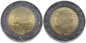 Италия 500 лир 1988 R KM 111 биметалл 259-744