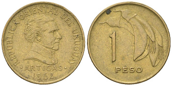 Уругвай 1 песо 1968 KM 49 никель латунь 4585-1259