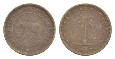 Либерия 1/2 цента 1937 KM 10 латунь 4614-857