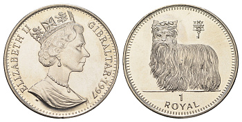 Гибралтар 1 крона 1997 Лучшие друзья человека (собаки) - Йоркширский терьер KM 561 медно-никель BU 1524-1932