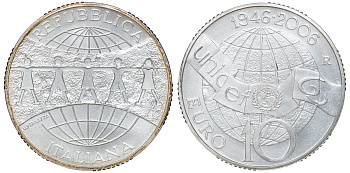 Италия 10 евро 2006 60 лет со дня образования UNICEF KM 286 серебро UNC 6-5-1-33