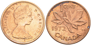 Канада 1 цент 1972 Елизавета II (1952-2022), кленовый лист KM 59.1 бронза 188-749