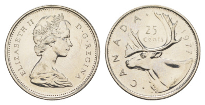 Канада 25 центов 1977 Елизавета II (1952-2022), олень KM 62b никель PROOF-LIKE (BU) 4631-925