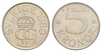 Швеция 5 крон 1980 KM 853 медно-никель UNC 4153-1253
