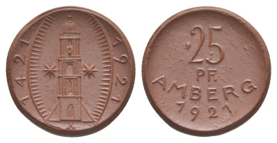 Амберг 25 пфеннигов 1921 Men05 474.2, Men18 649.2, Scheuch 99a фарфор 1094-9-63