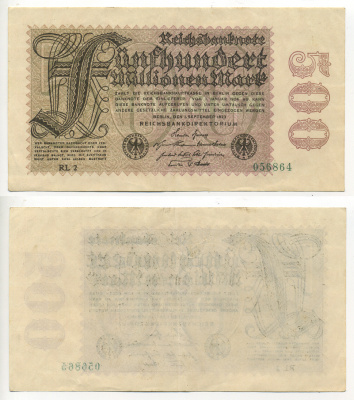 ГЕРМАНИЯ 500000000 МАРОК 1923 Pick 110d бумага 7183-3-3