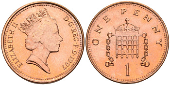 Великобритания 1 пенни 1997 Елизавета II (1952-2022) KM 935a, Spink 4391 (B4) сталь плакированная медью 4115-723