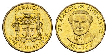 Ямайка 1 доллар 1993 KM 145a сталь плакированная латунью UNC 4663-942