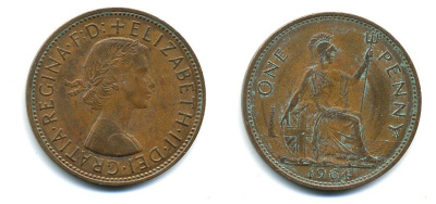 Великобритания 1 пенни 1964 Елизавета II (1952-2022) KM 897, Spink 4157 бронза 4110-342