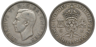 Великобритания 2 шиллинга (флорин) 1947 Георг VI (1936-1952) KM 865, Spink 4102 медно-никель 4123-912